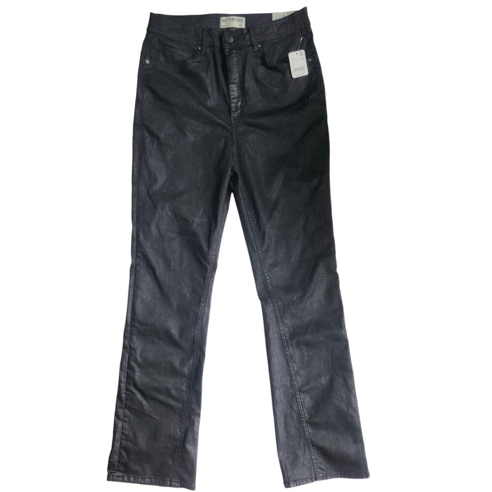 Free People Black Coated Straight-Leg Jeans